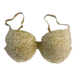 Victorias Secret Showstopper Bra Lined Demi Rhinestones Gold White Leopard 32D